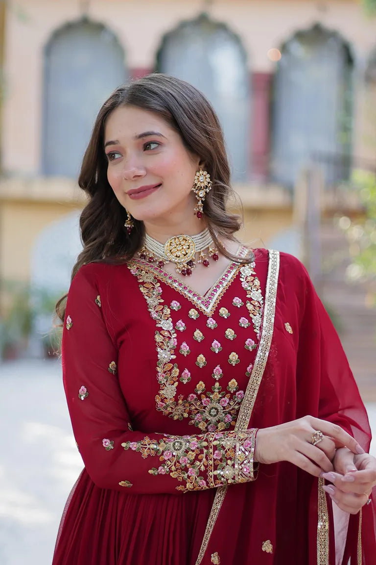 Special Occasion Red Anarkali Ensemble