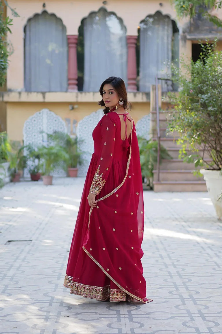 Special Occasion Red Anarkali Ensemble