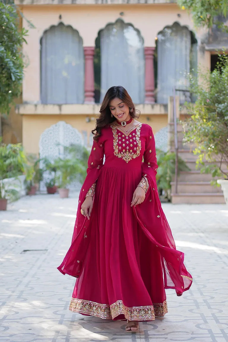 Special Occasion Red Anarkali Ensemble