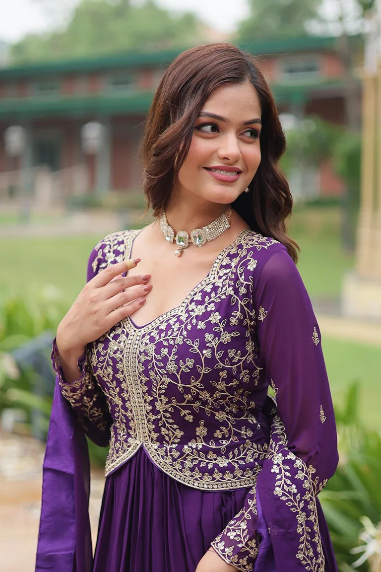 Embroidered Scarlet Anarkali Gown