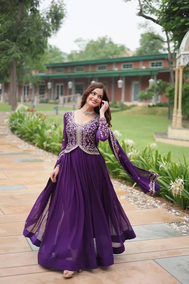 Embroidered Scarlet Anarkali Gown