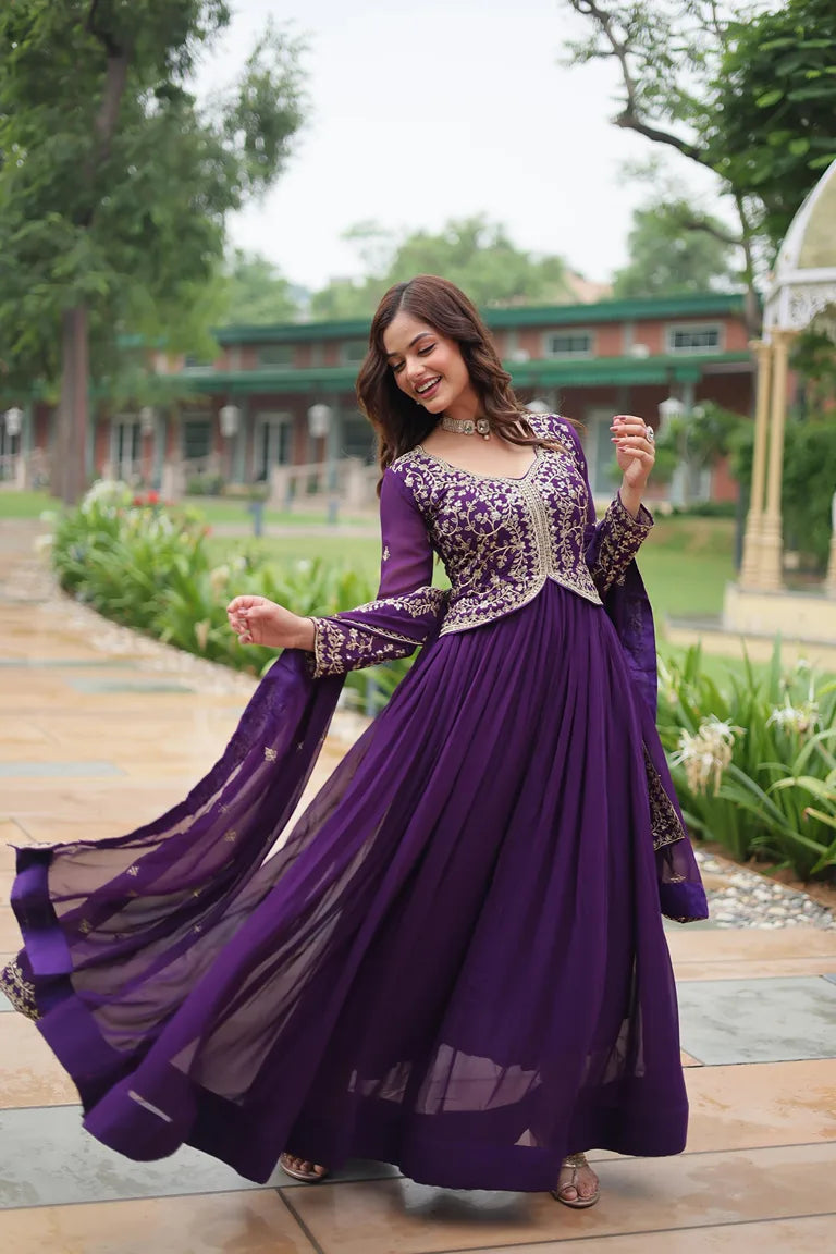 Embroidered Scarlet Anarkali Gown