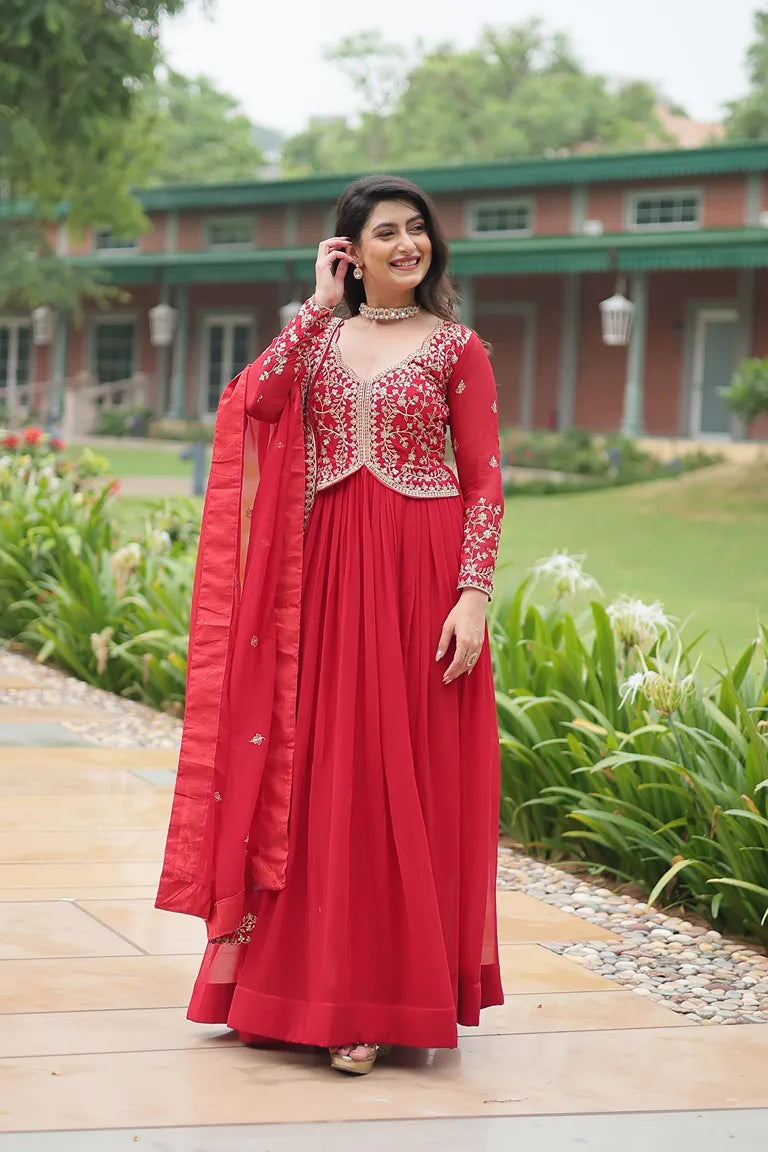 Embroidered Scarlet Anarkali Gown