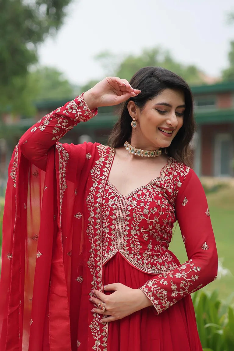 Embroidered Scarlet Anarkali Gown