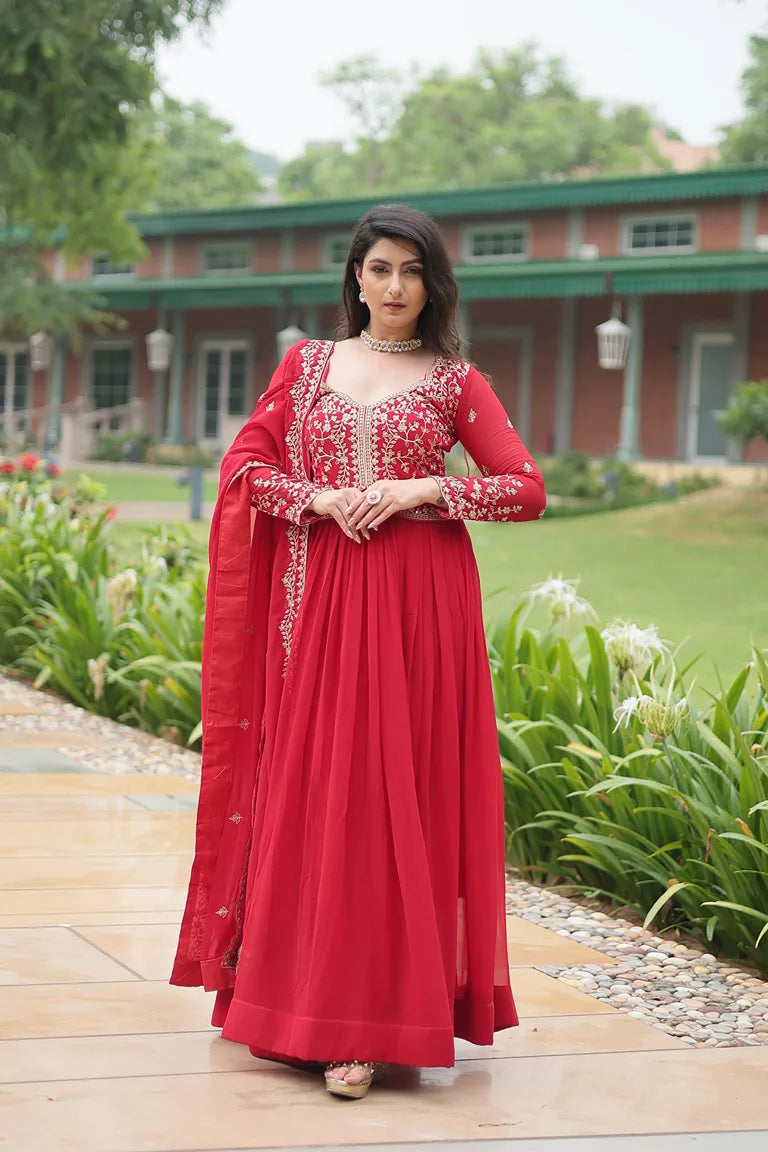 Embroidered Scarlet Anarkali Gown