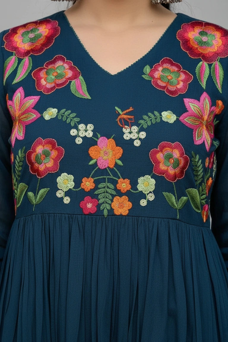 Teal Floral Anarkali