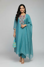 Teal Embroidered Kurta
