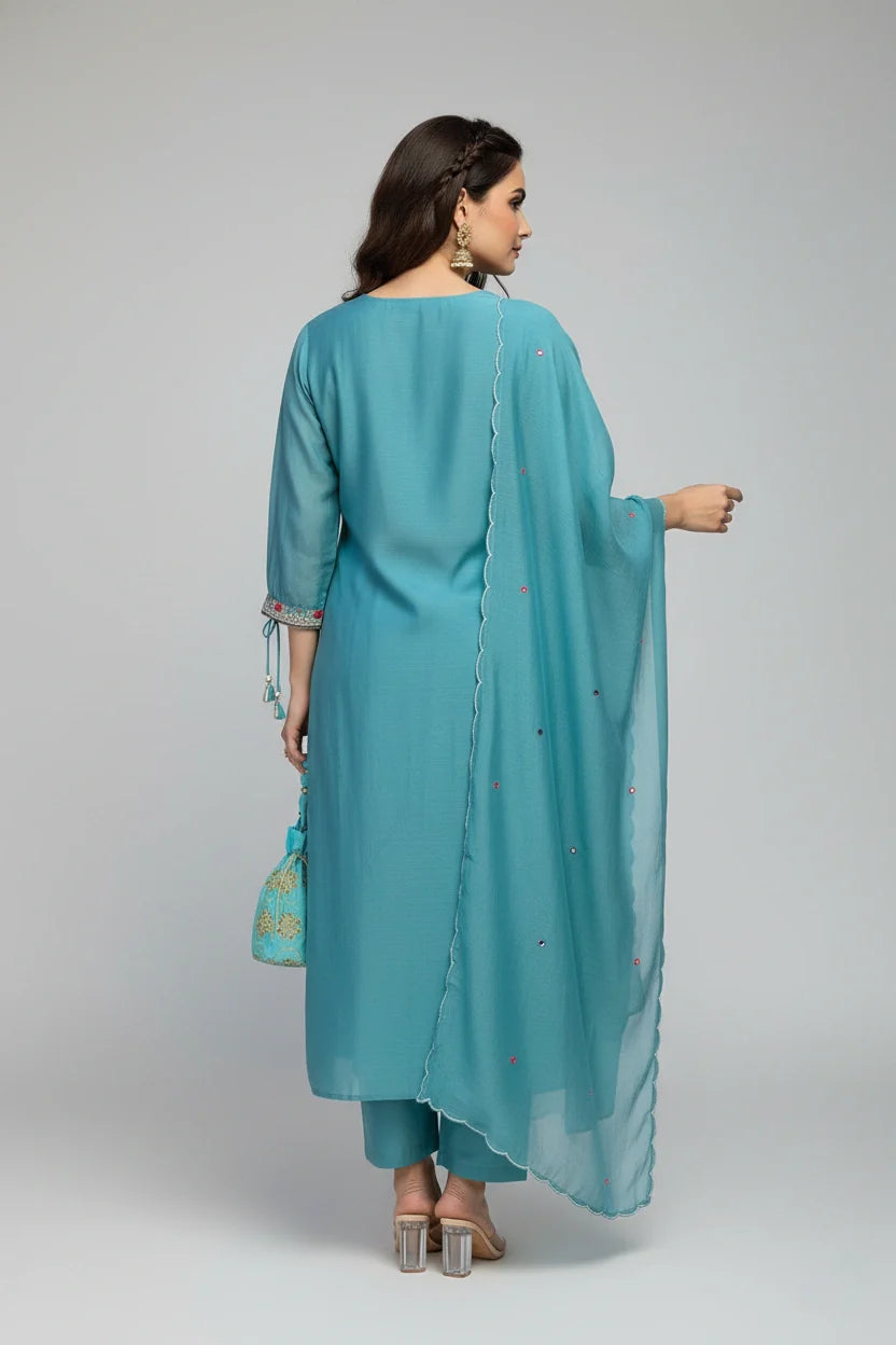 Teal Embroidered Kurta