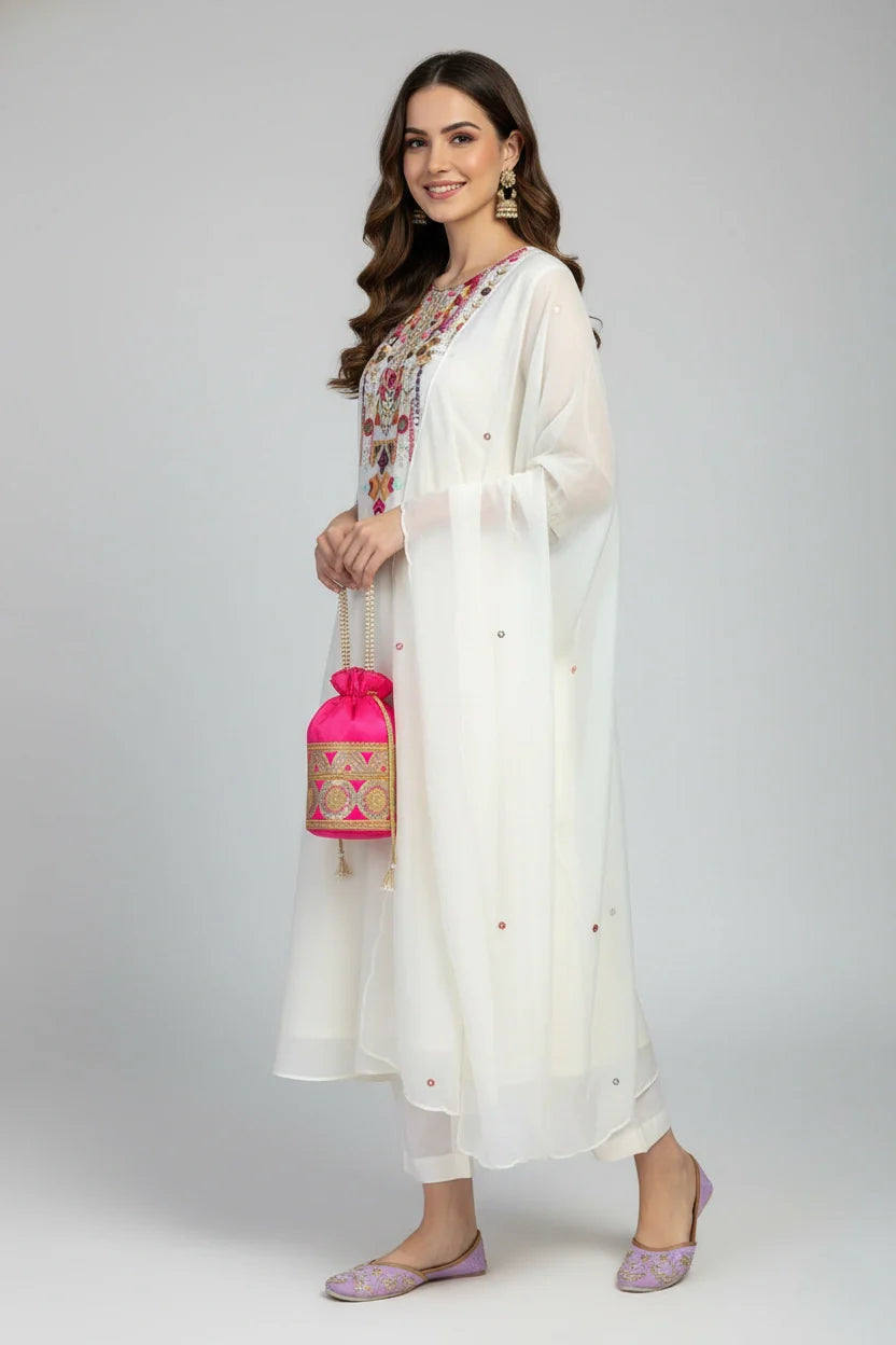 Teal Embroidered Kurta