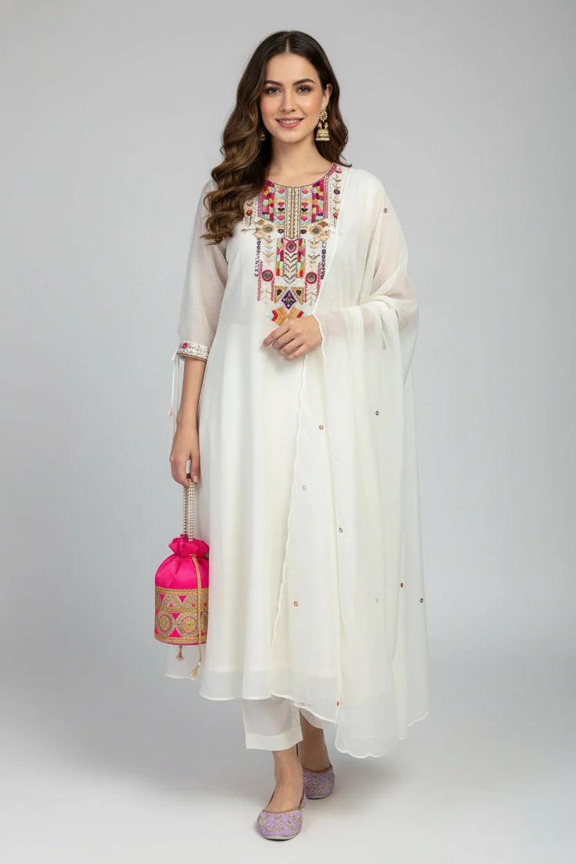 Teal Embroidered Kurta