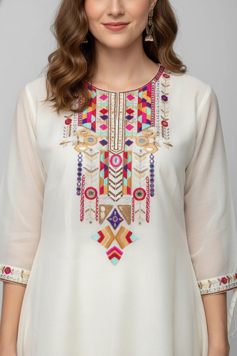Teal Embroidered Kurta