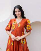 Rust Midi Dress