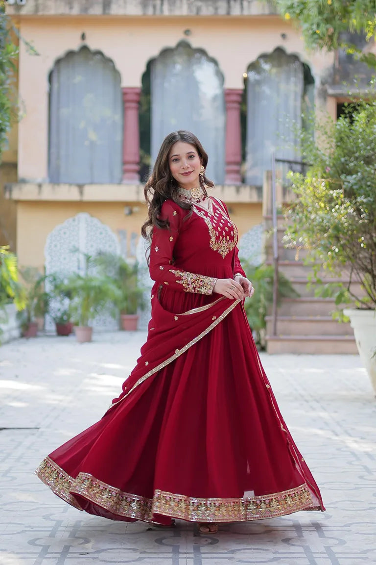 Special Occasion Red Anarkali Ensemble