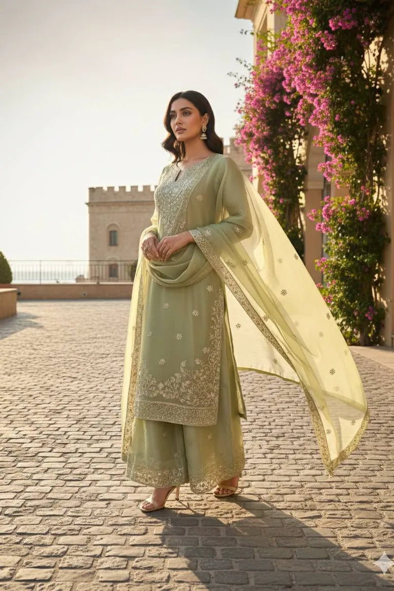 Custom Fit Green Ethnic Wear Set