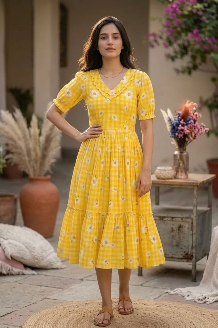 Muslin Silk Checkered Summer Dress
