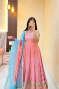 Pink Chinon Silk Anarkali Gown Set