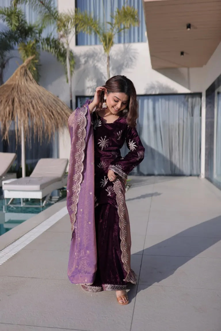 Wine Velvet  Palazzo Suit