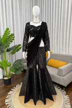 Black Sequin Georgette Sharara Set