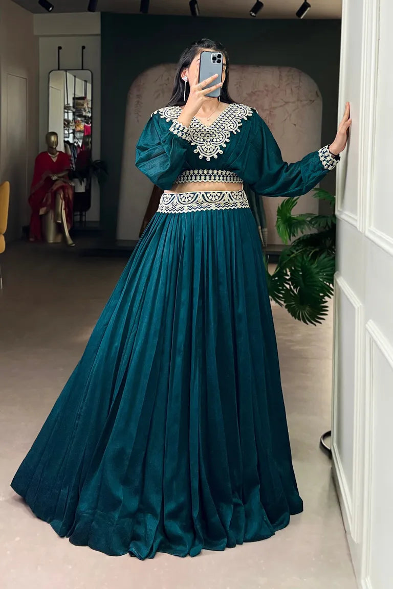 Pleated Vichitra Silk Skirt & Top