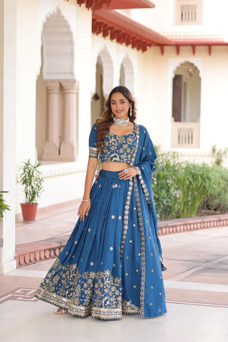 Traditional Vichitra Silk Lehenga Set
