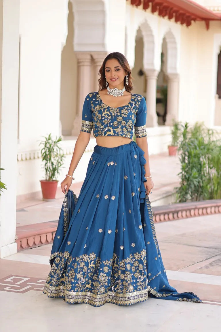 Traditional Vichitra Silk Lehenga Set