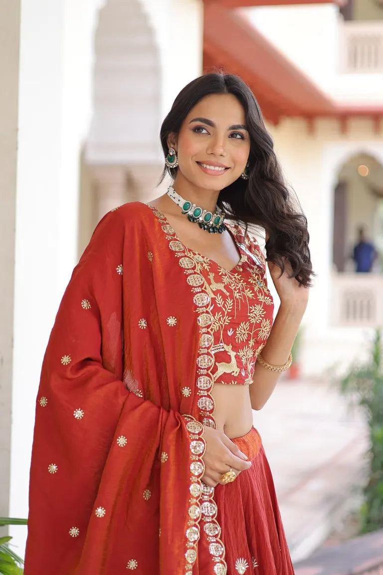 Traditional Vichitra Silk Lehenga Set