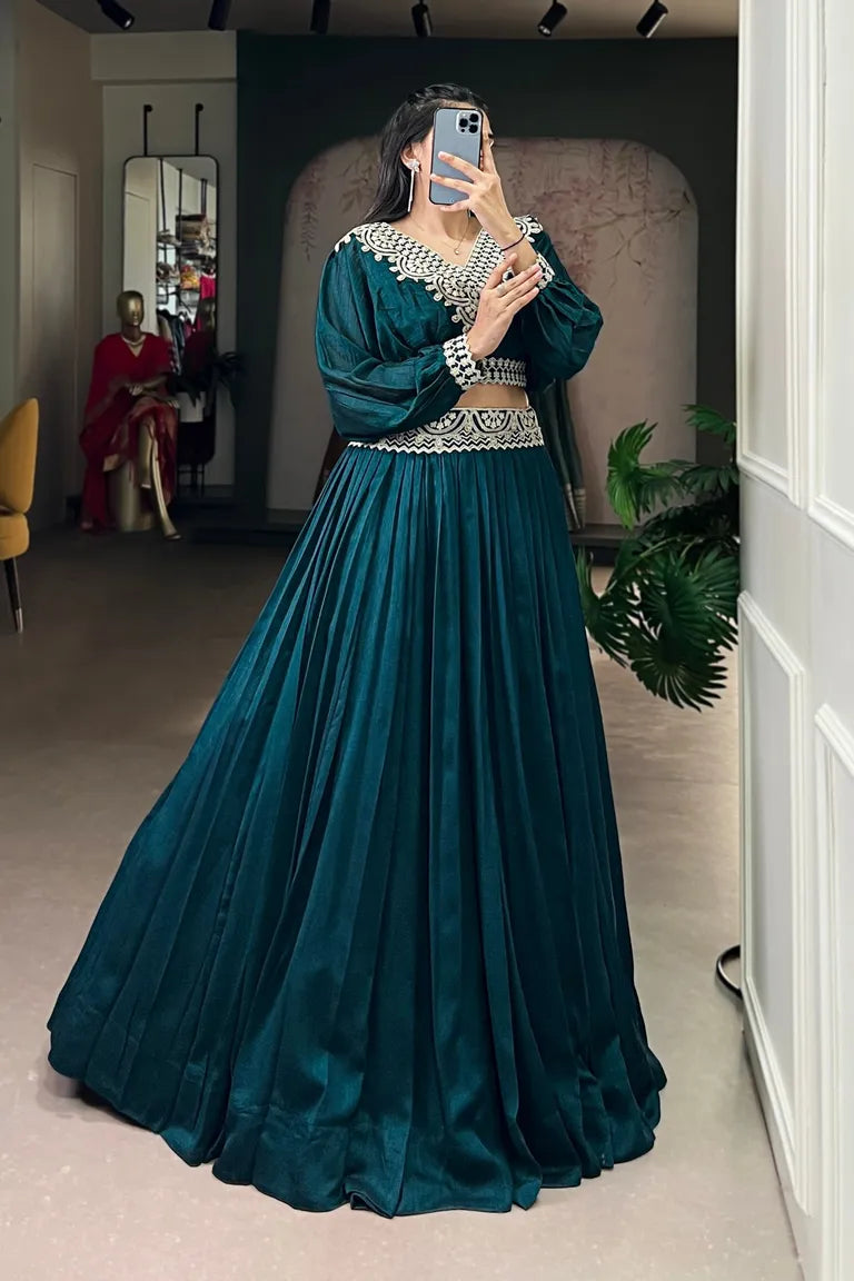 Pleated Vichitra Silk Skirt & Top