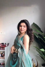 Teal Fandy Silk Anarkali Gown Set