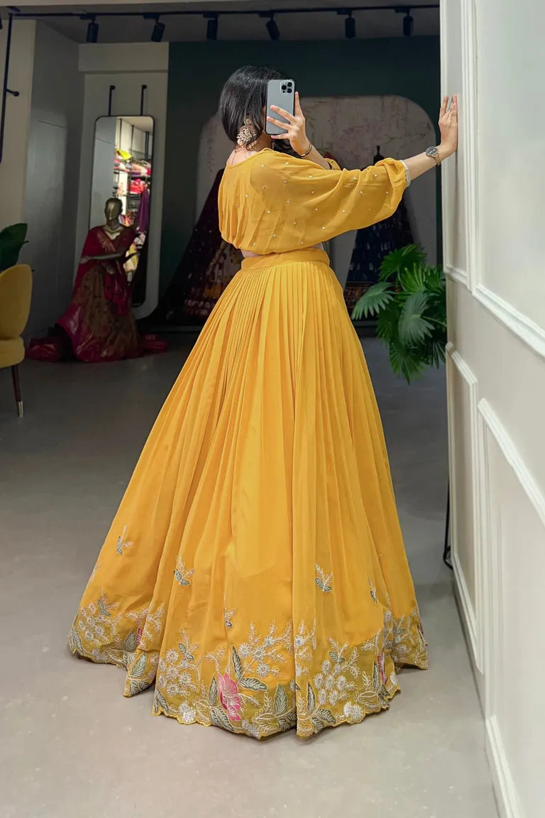 Pleated Embroidery Lehenga & Crop Top