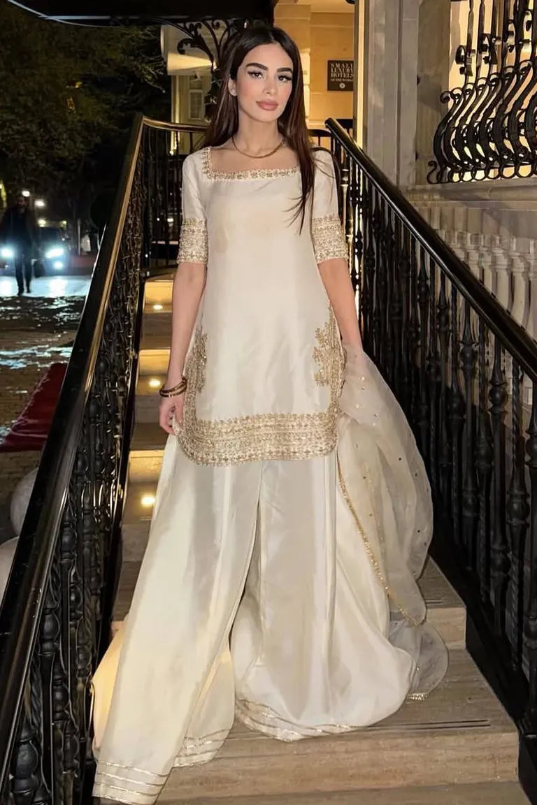 Designer Off-White Kurta Plazo Set