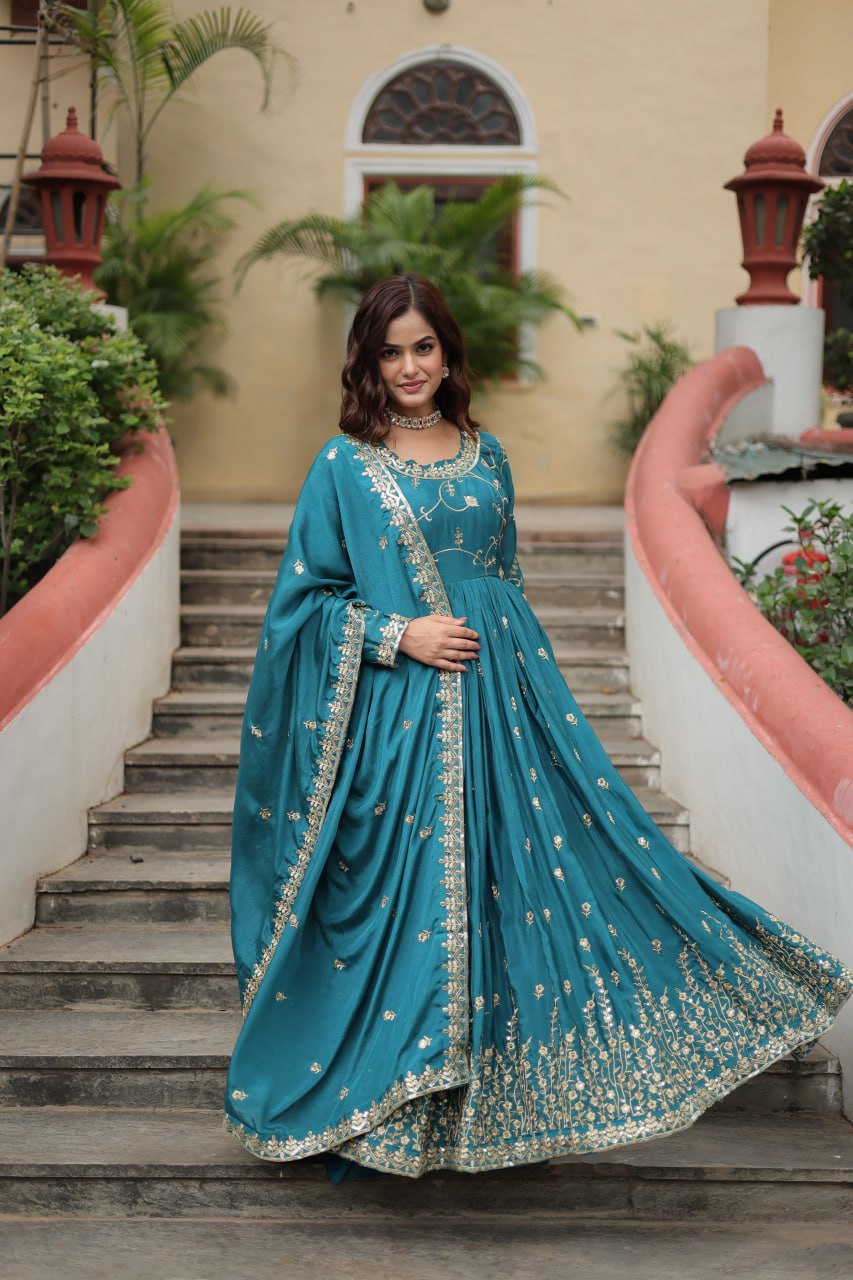 Embroidered Scarlet Anarkali Gown