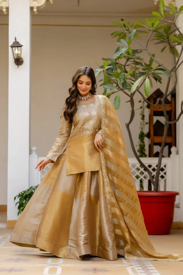 Golden Banarasi Lehenga Set