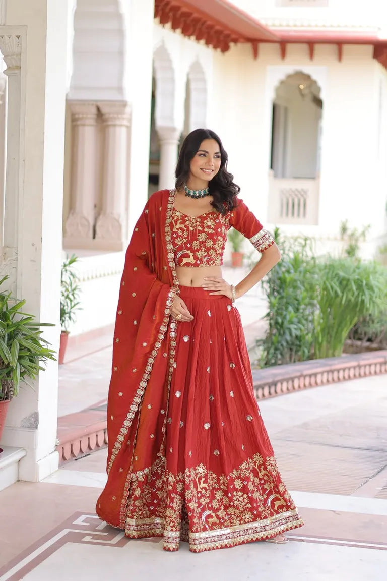 Traditional Vichitra Silk Lehenga Set