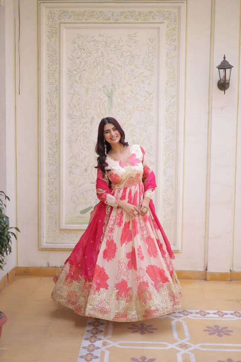 Designer Floral Full Sleeve Gown