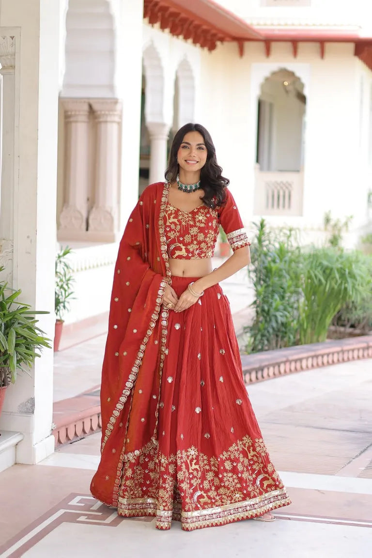 Traditional Vichitra Silk Lehenga Set