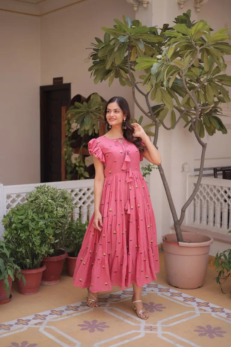 Embroidered Cotton Tiered Maxi Dress