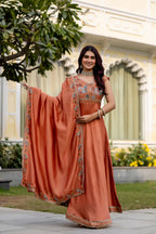 Festive Flared Silk Gown with Dupatta