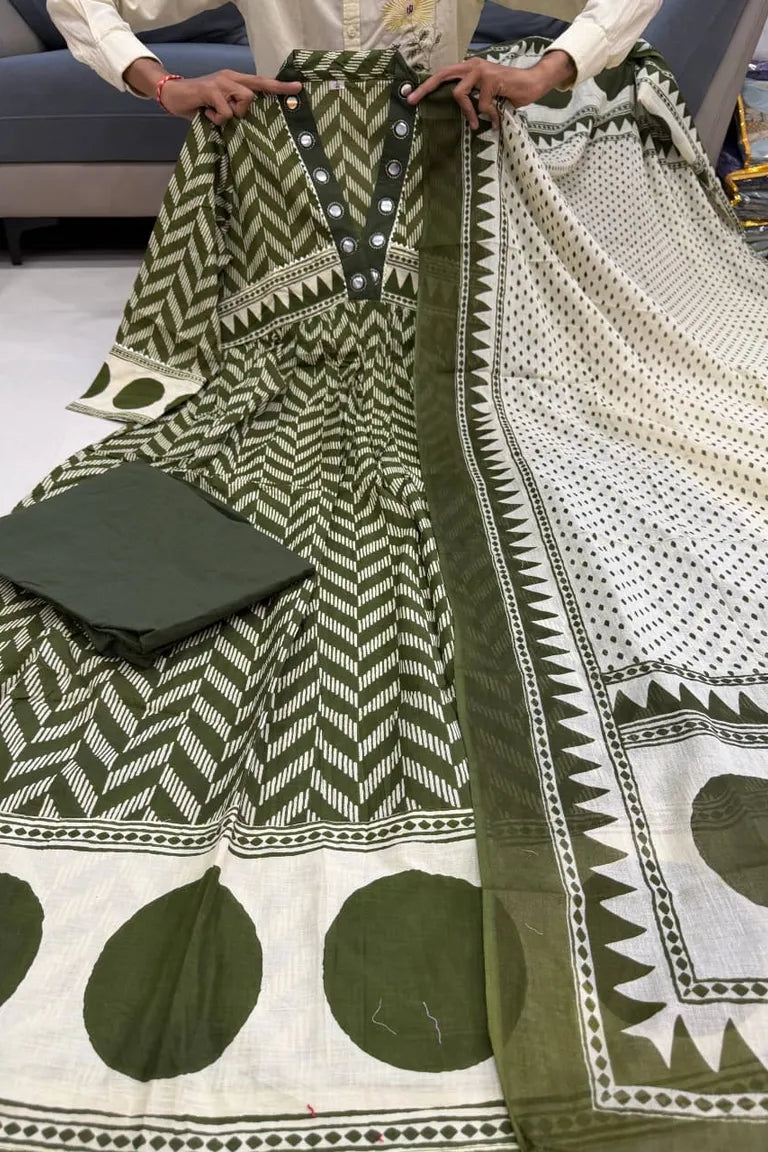 Cotton Chevron Mirror Work Kurta Set