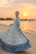 Blue & White Thread Work Anarkali Set