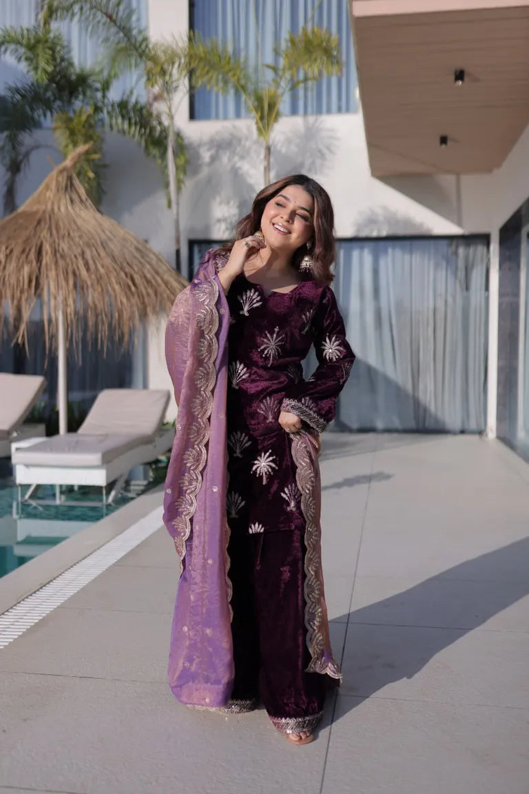 Wine Velvet  Palazzo Suit