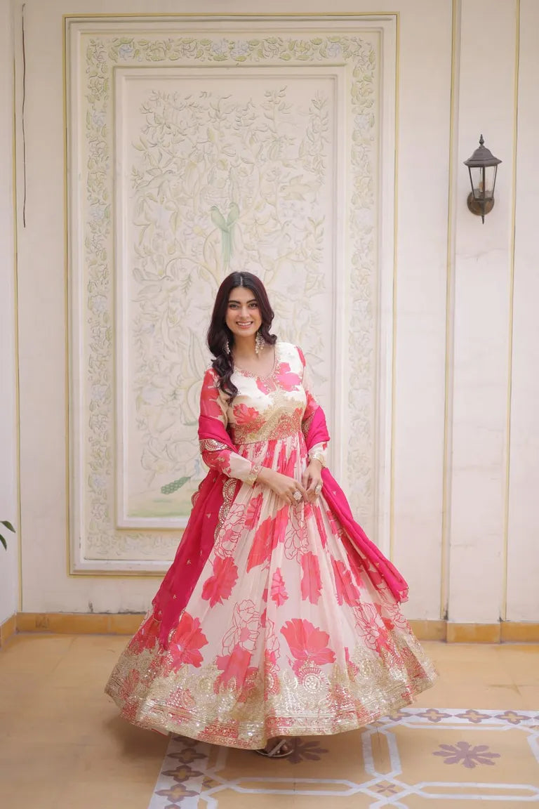 Designer Floral Full Sleeve Gown