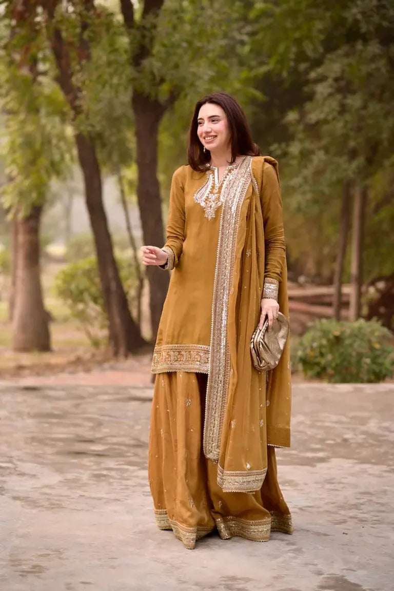 Designer Mul Chanderi Suit with Sequins