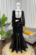 Black Sequin Georgette Sharara Set