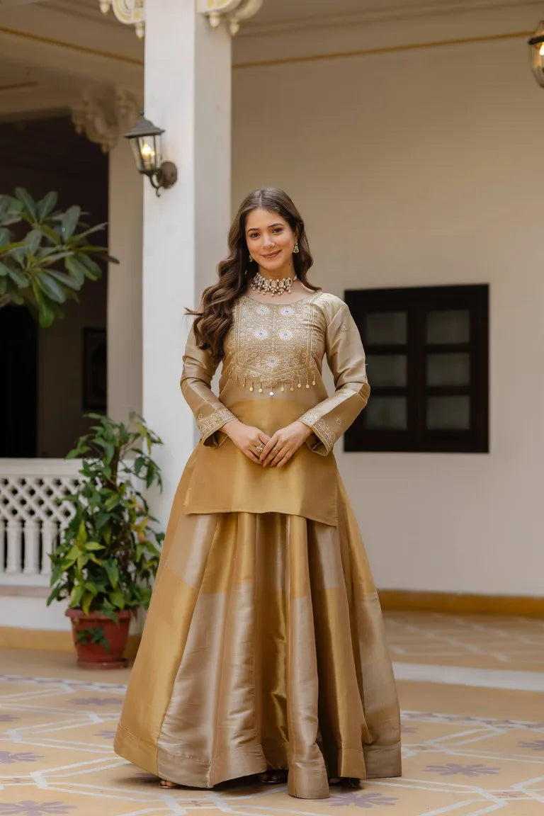 Golden Banarasi Lehenga Set