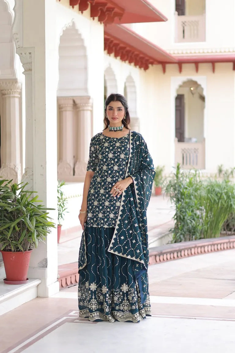 Party Wear Kurti with Sharara Dupatta