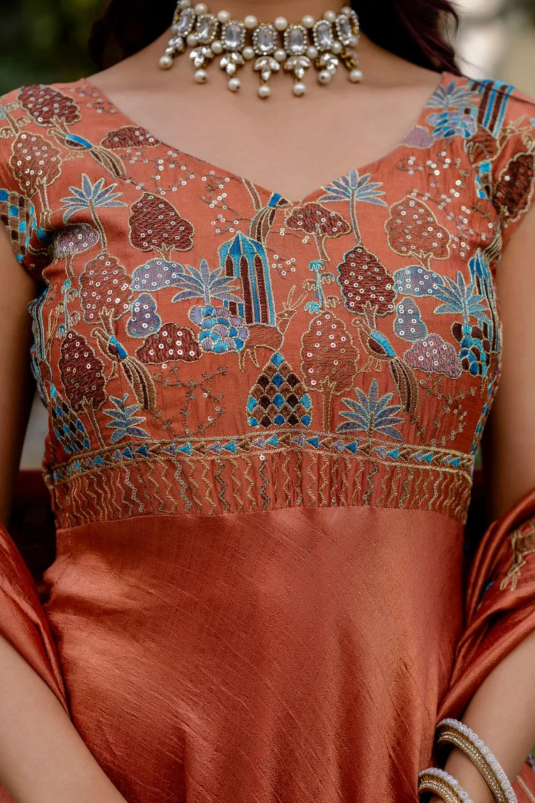 Festive Flared Silk Gown with Dupatta