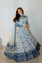 Blue & White Thread Work Anarkali Set
