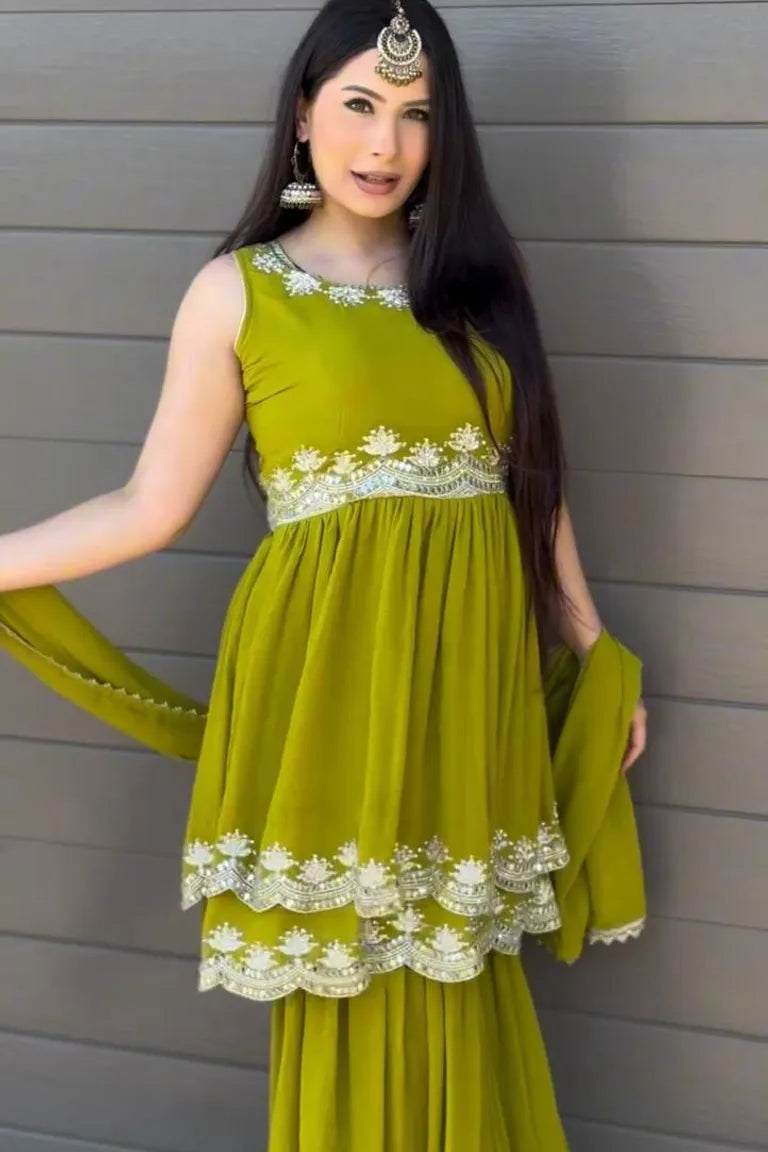 Lime Green Georgette Sharara Suit