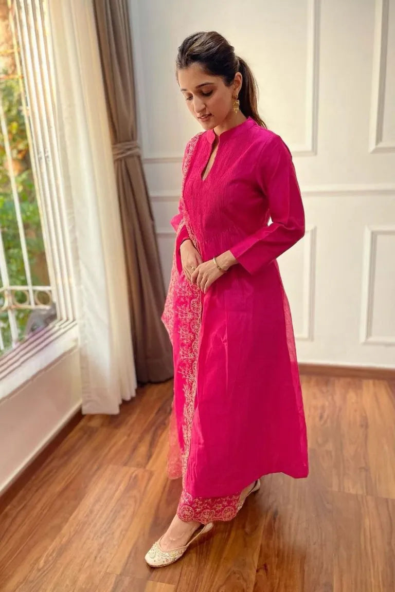 Pink Festive Kurta Pant Dupatta Set
