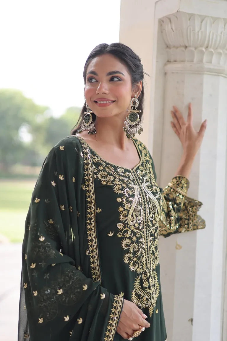 Party Wear Faux Blooming 3-Piece Suit